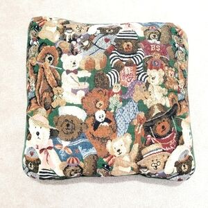 Vintage Teddy Bear Tapestry Throw Pillow 16"x16" Stuffed Cushion Whimsical